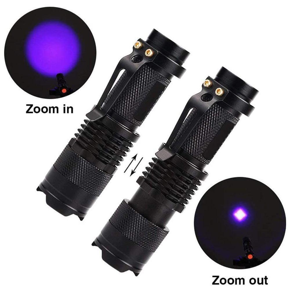 Mini LED Zoomable UV Flashlight Ultraviolet Flashlight Black Light Fake Bill and Urine Stain Detector- Battery Operated-UV Flashlight-Svetila.eu