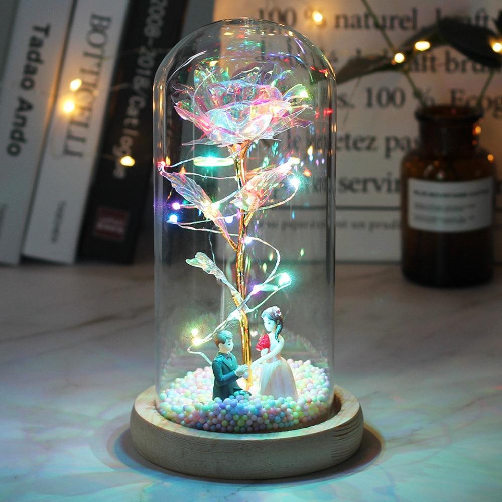 LED Glass Dome LED Enchanted Galaxy Rose with Fairy Lights in Dome-AE-Svetila.eu