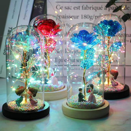 LED Glass Dome LED Enchanted Galaxy Rose with Fairy Lights in Dome-AE-Svetila.eu